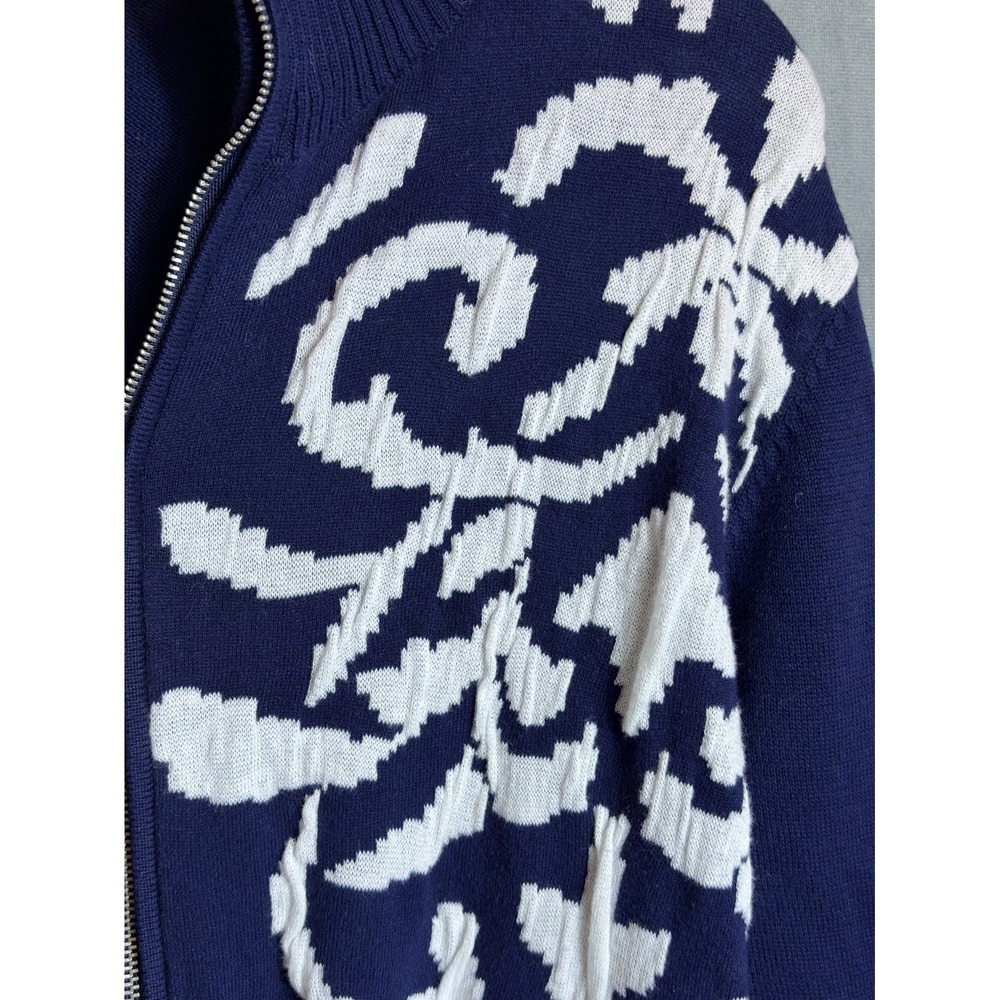 Chicos Weekends Cardigan Sweater Navy w/White Lightweight Beach Summer Nights 3 - Picture 10 of 15
